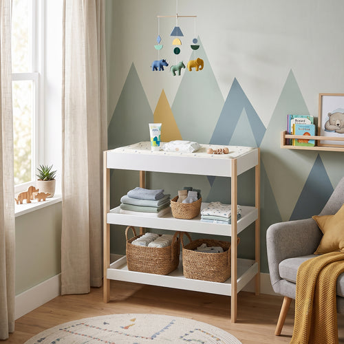 Skötbord Oupilu med 2 hyllor 91x82x53 cm Vit [en.casa]