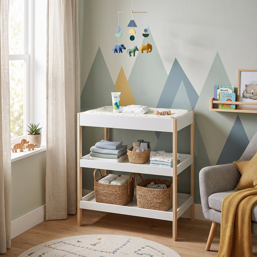 Skötbord Oupilu med 2 hyllor 91x82x53 cm Vit [en.casa]