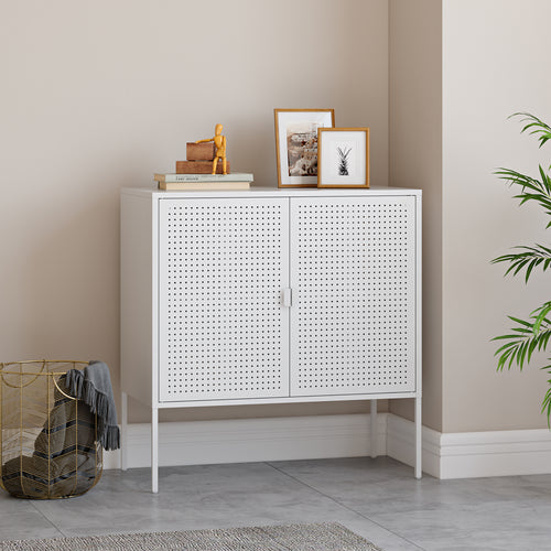Sideboard Castelli 82,5 x 80 x 40 cm vit stål [en.casa] - premiumXL