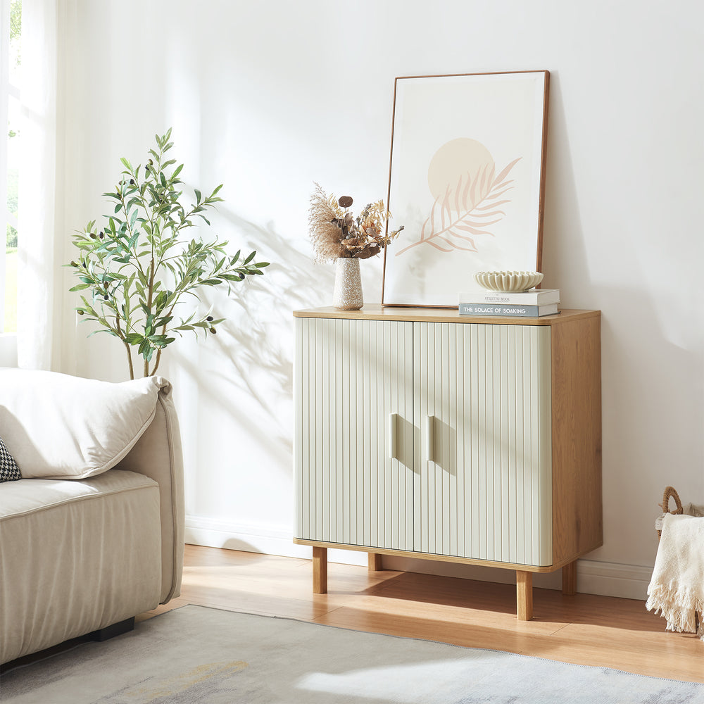Sideboard Ferrersp med 2 dörrar 80x80x40 cm eklook/sandfärgad [en.casa]