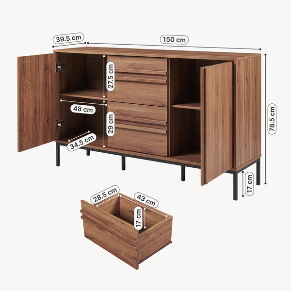 Sideboard Kilmandar 150x40x79 cm valnötseffekt [en.casa]