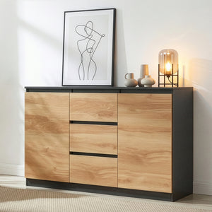 Sideboard Kyr Svart/Ekoptik rustik [en.casa]