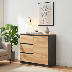 Sideboard Kyr Svart/Ekoptik rustik [en.casa]