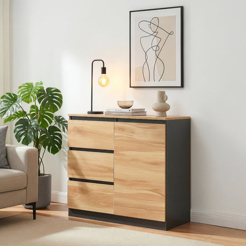 Sideboard Kyr Svart/Ekoptik rustik [en.casa]