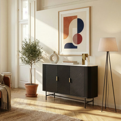 Sideboard Olvehok 110x40x77 cm Svart/Marmorutseende, vit [en.casa]