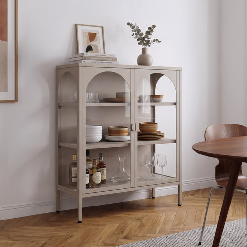 Vitrinskåp-Sideboard Klippestad Stål 95x80x35 cm Varmgrå [en.casa]