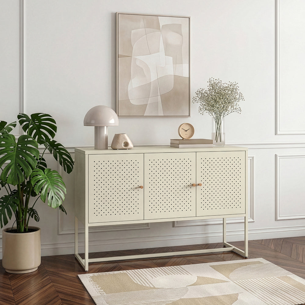 Sideboard Viitasaari 120x40x80 cm stål krämvit [en.casa]