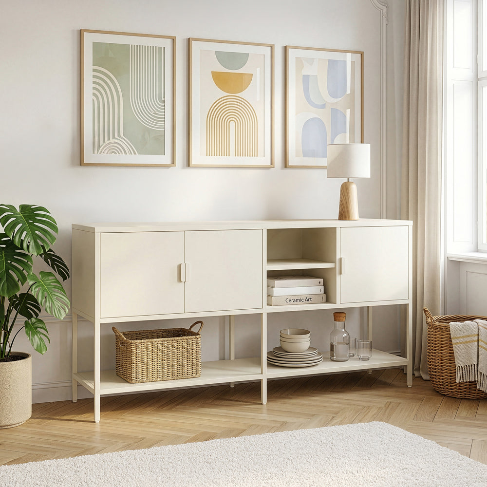 Sideboard Kliri stål 160x40x80 cm krämvit [en.casa]