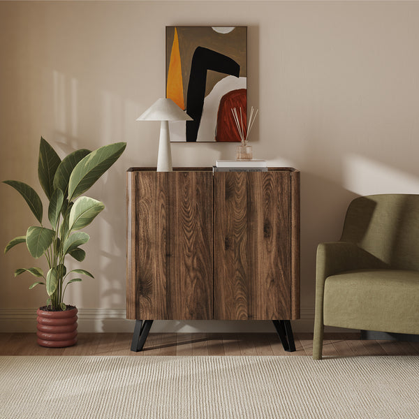 Byrå Trorlon 83x80x40 cm Valnötslook/Travertin [en.casa]