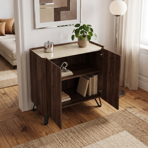Byrå Trorlon 83x80x40 cm Valnötslook/Travertin [en.casa]