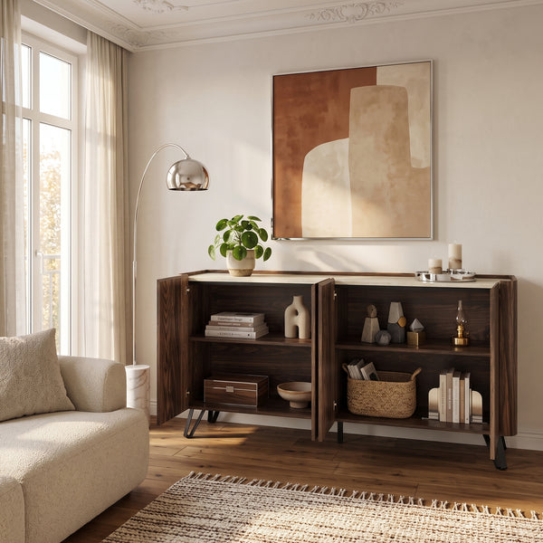 Sideboard Trorlon 160x40x83 cm valnötoptik/travertin [en.casa]