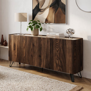 Sideboard Trorlon 160x40x83 cm valnötoptik/travertin [en.casa]