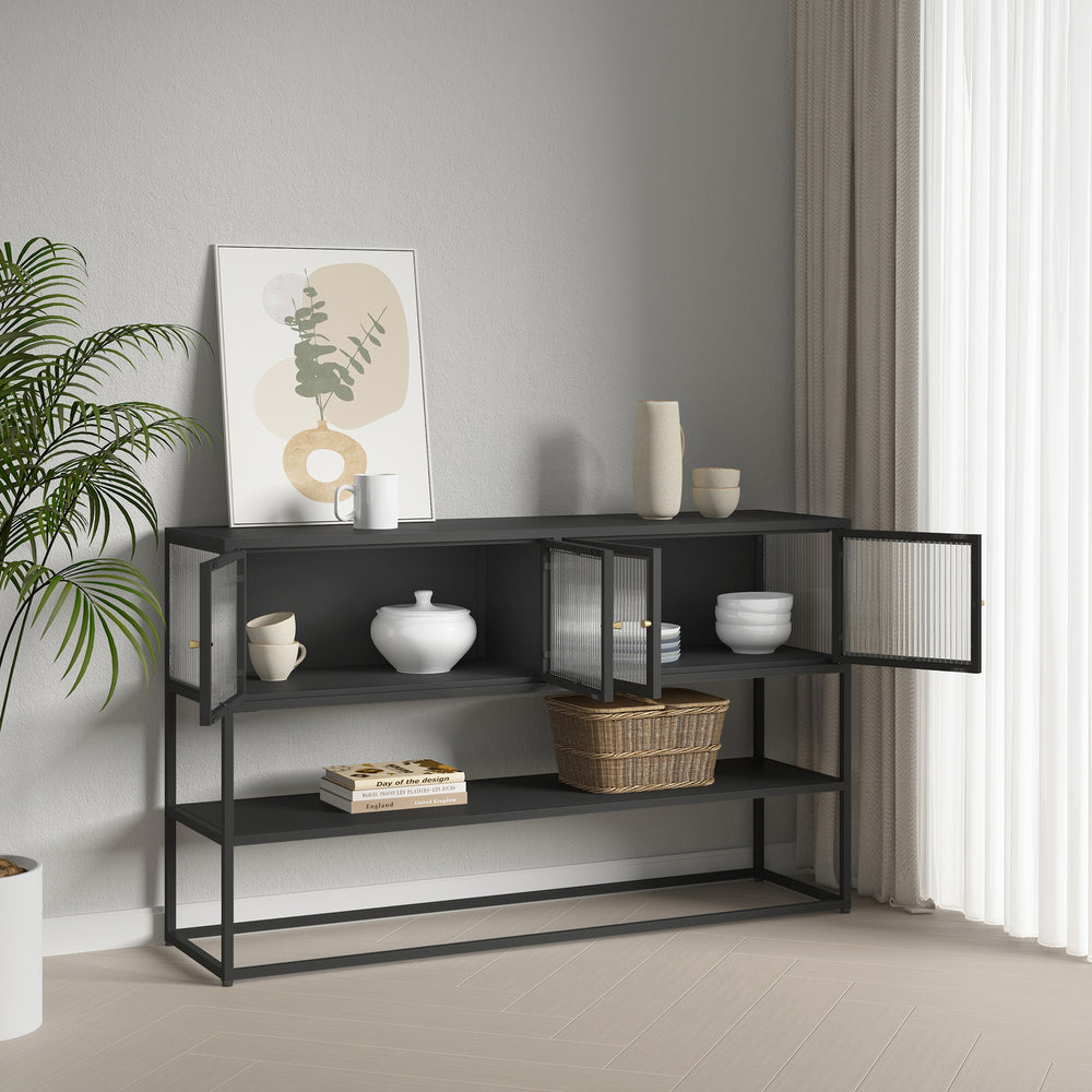 Sideboard Säkylä med 4 glasdörrar 150x38x90 cm stål [en.casa]