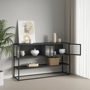 Sideboard Säkylä med 4 glasdörrar 150x38x90 cm stål [en.casa]