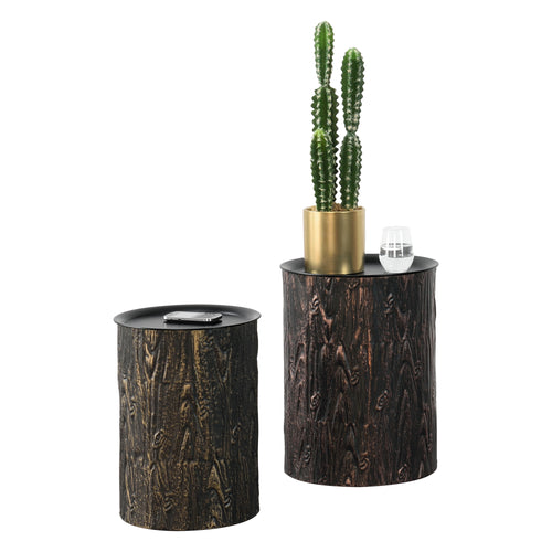 Förvaringsbord Herstal set om 2 soffbord metall svart trädstam mönster [en.casa]