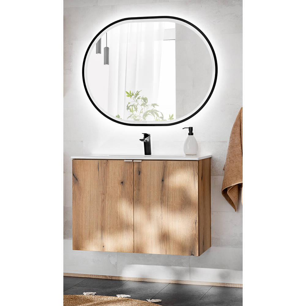 Tvättställ Skelbolu 80x57x39 cm med LED-spegel Eklook [en.casa]
